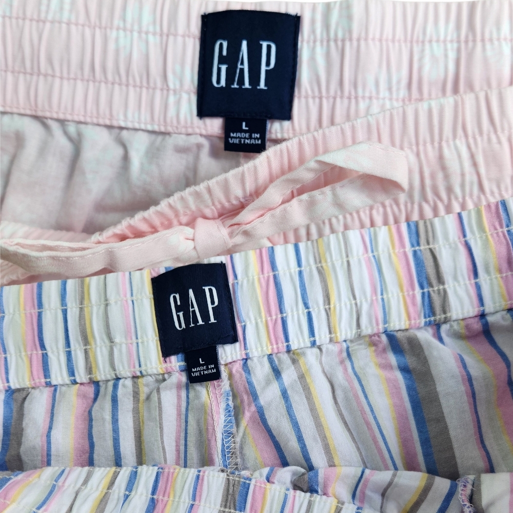 NEW! GAP 2-Pack Women Pink Blue Striped Pajama Sleepwear Pants Soft Cotton Large - Picture 5 of 15